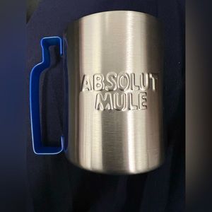 Silver Absolut (vodka) Mule mug with blue handle